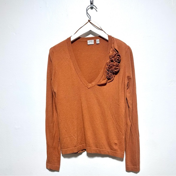 Esprit EUC Women’s V Neck Knit Brown Ribbed Sweater Size Medium - Picture 3 of 9